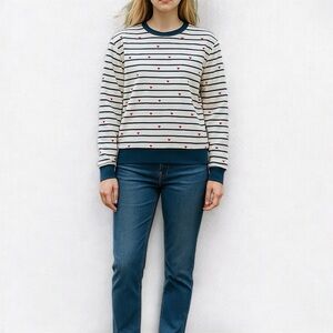 NWT Pact | Scattered Hearts & Stripes Slouchy 100% Cotton Crew Sweatshirt Small
